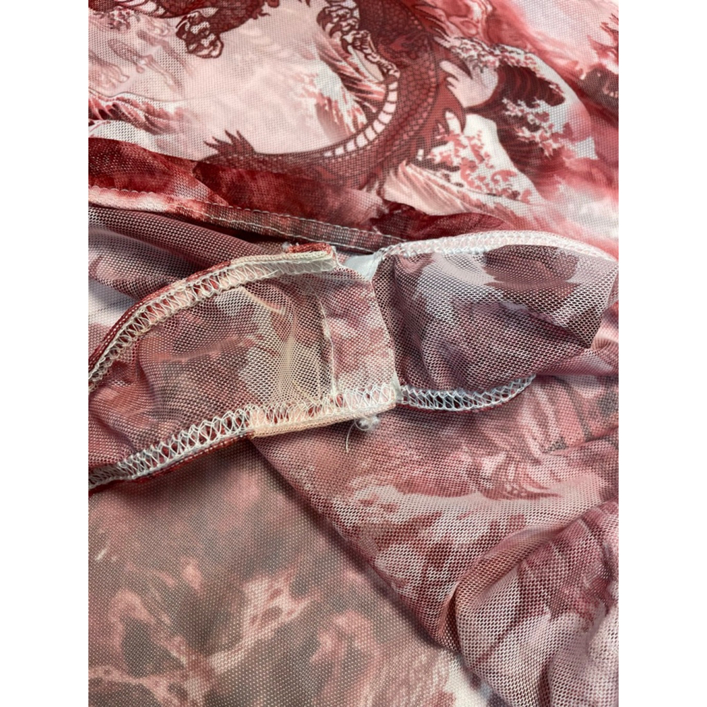 Missguided Pink Burgundy Dragon Tattoo Micro Mesh Sheet Bodysuit 8 Baddie Y2K - Picture 7 of 8